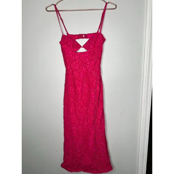 BARDOT Vibrant Pink Ivanna Lace Peek-A-Boo Cutout Midi Dress Size US 2 - Picture 5 of 12